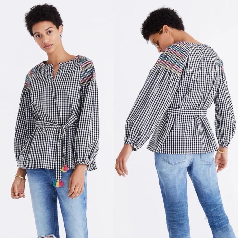 Madewell Smocked Gingham Top